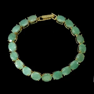 925 Sterling Silver Bracelet Oval Emerald 9x7mm Natural Gemstone Jewelry 7.5in - Picture 1 of 14