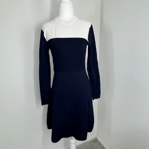 Sandro Knit Dress Long Sleeve Navy Knee Length Ribbed Crew Neck Size M - Picture 1 of 13