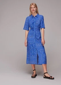Whistles Blue Bandana Spot Print Shirt Dress Midi 100% viscose/ RRP 149/ Size 12 - Picture 1 of 23