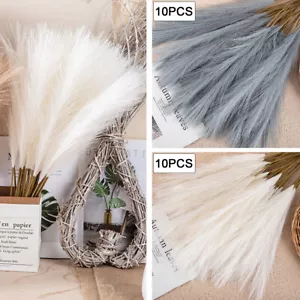 10pcs Artificial Pampas Grass Faux Fake Fluffy Reed Bouquet Home Wedding Decor - Picture 1 of 10