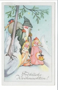 alte AK Postkarte Gruss Glückwunsch Weihnachten - Weihnachtsmann Engel - Bild 1 von 2