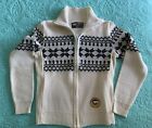Vintage 80?S Eisbar Sweater Size 42 Lm 100% Wool Snowflake Zip Cardigan Ivory