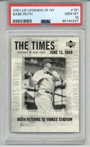 2001 Upper Deck Legends of New York Babe Ruth Card Yankees PSA 10 LOW POP 11 - Bild 1 von 2