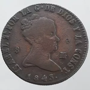 SPAIN 8 maravedis 1843 yes JUBIA - Picture 1 of 2