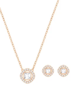 Set Orecchini Quadrati Swarovski Angelici Ciondolo Set Gioielli, Placcato Rodio - Foto 1 di 11