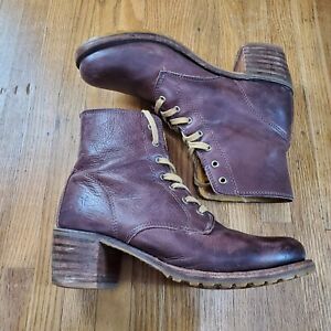 Frye Sabrina Womens Booties Sz 10 Block Heel Brown Leather Lace Up Boot Made USA
