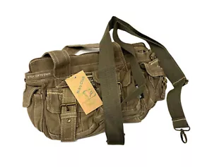 12 Inch Width Brown Green Vintage Color Canvas Fashion Duffel Shoulder Handbag - Picture 1 of 10