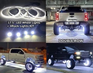 JHB 17.5" DOUBLE ROW WHITE LED Wheel Rim Lights + Underbody Rock Lights 8PCS KIT - Picture 1 of 13