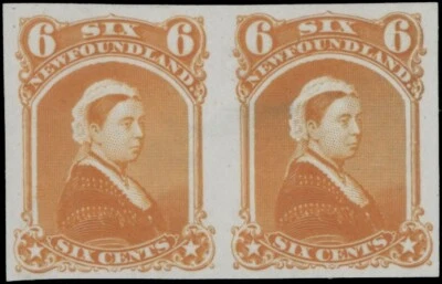 1870 NEWFOUNDLAND QUEEN VICTORIA, HORIZ PAIR PROOFS OF 6C IN ORANGE, UN.#35TC - Image 1 of 2