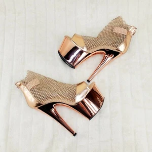 Adore 765RM Rose Gold Rhinestone Mesh Platform Sandals 7" High Heel Shoes NY - Picture 1 of 11