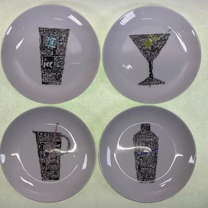 Crate and Barrel Cocktail Theme 6 3/4" Appetizer Plates - Set of 4 - Picture 1 of 10