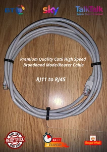 30cm - 15m Grey Cat6 RJ45-RJ11 BT Sky Modem Cable VDSL High Speed Broadband - Picture 1 of 2