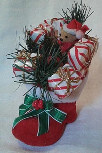 Red Flocked Christmas Boot w/Bear Decoration - Picture 1 of 7