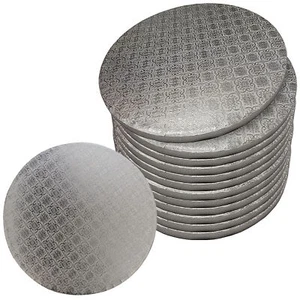Spec101 Round Cake Boards Bulk 12pk - 12 Inch Cake Drum Silver 1/2in Smooth Edge - Picture 1 of 8