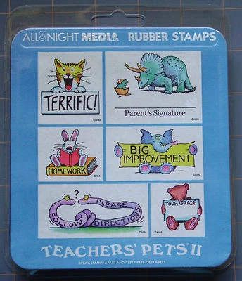 JUEGO DE SELLOS DE GOMA FM "TEACHER'S PETS II" CLÁSICO TODA LA NOCHE MEDIOS ESCUELA MAESTRO Foto 1 de 2