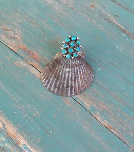 Vintage Sz 6 3/4 Zuni Silver Petit Point Turquoise Ring Inscribed CW to MW 1973  - Picture 1 of 4