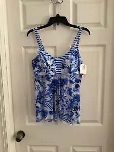 NWT Croft & Barrow Tankini Padded Bra Draped Sheer Panel 14 (L) Floral Top Swim - Picture 1 of 12