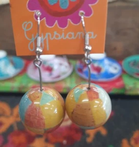 Funky Bobble Earrings - Brown Yellow Blue - Picture 1 of 1