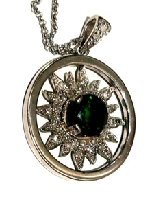 10K w. GOLD 5,3 gr 16" HALSKETTE 1,20 CT. TSAVORIT, UMGEBEN von weißen Diamanten - Bild 1 von 4