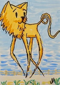 Aceo Abstract Cat Painting Beach Original Collectible Signed Art Samantha McLean - Picture 1 of 1