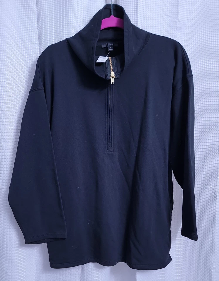 J.Crew Cotton Terry Long Half-Zip Sweatshirt in Camel Small BD657