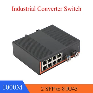 Gigabit SFP Industrial Transceiver 2 SFP to 8 RJ45 10M-1000M Fiber Optic Switch - Picture 1 of 10
