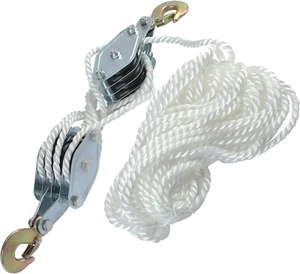 Wheel Block and Tackle System 4000LB Breaking Strength 65 Feet 3/8" Rope Hois... - Picture 1 of 8
