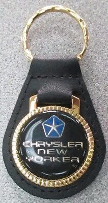 CHRYSLER NEW YORKER Leather 4371 Gold tone Key Ring 1985 1986 1987 1988 1989 - Image 1 of 4