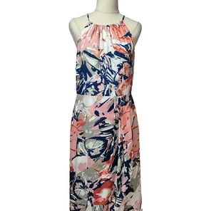 Spicy Sugar Dress Womens Size 12 Pink Blue White Midi Halter Top Lined Comfy - Picture 1 of 9