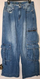Wild Fable Women's Sz 6/R Mid-Rise Wide Leg Baggy Cargo Blue Jeans  - Picture 1 of 3
