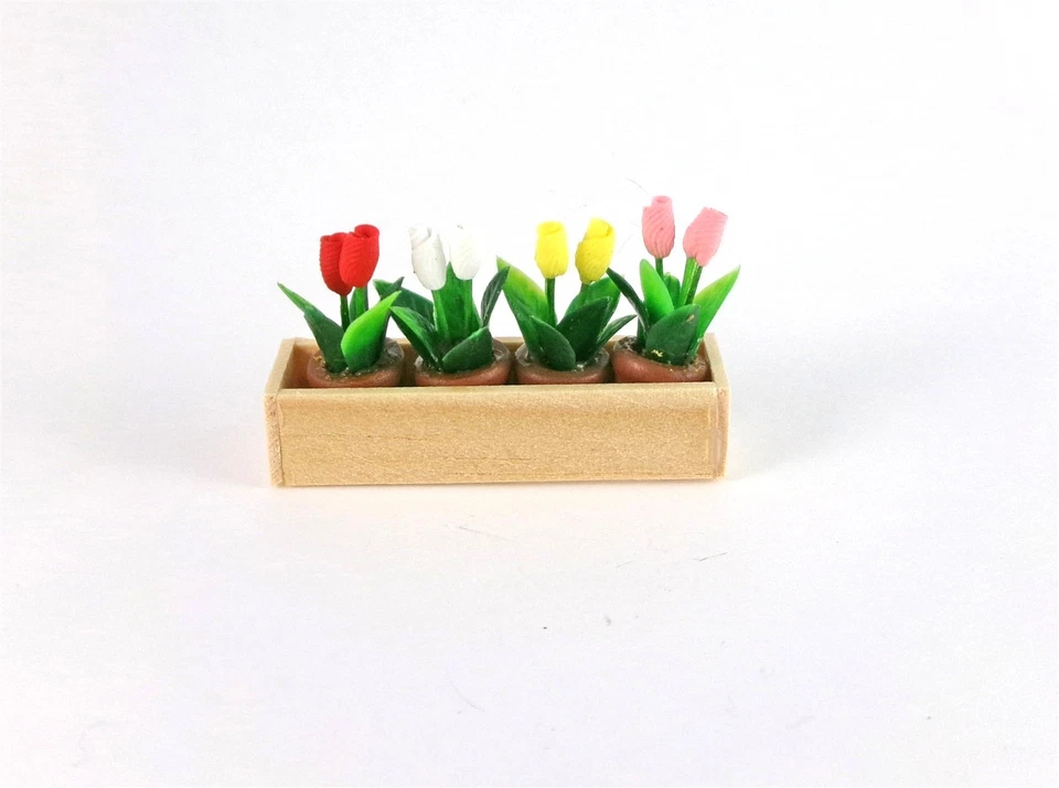 Caja de flores miniatura de tulipanes para casa de muñecas, B0297 Foto 1 de 1