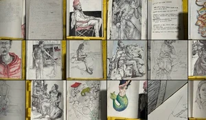 Cuaderno de bocetos de artista con notas dibujos personajes figura sombra arte lápiz - Imagen 1 de 24