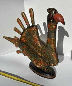 Selten! Kashmiri handbemalter Vogel Messerhalter 10-teiliges Set mit Messern Lackwaren - Bild 1 von 24