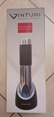 ПЕРЕЗАРЯЖАЕМЫЙ ВИННЫЙ НОЖ Vinturi с зарядной базой, резаком фольги и адаптером питания новый в коробке - Изображение 1 из 4