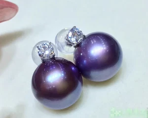 new AAAA Round 11-10mm natural South Sea purple pearl earring 925s stud earrings - Picture 1 of 4