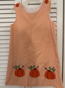 KELLY'S KIDS S(5-6 ) Orange gingham & embroidered pumpkins dress Optional bows - Picture 1 of 4