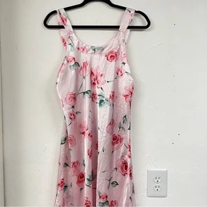 Vintage rosa Blumen seidig Midi Schlupfkleid Damen L Nachthemd Schlafkleid - Bild 1 von 9