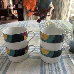 Mikasa California Fine China 4 Geometric Coffee Cups NEW - Picture 1 of 7