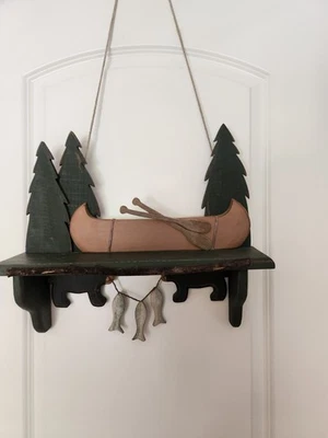  Rustic Wooden Wall/Shelf Hanging Decor 3d.  Fishing, Canoeing - Image 1 of 3