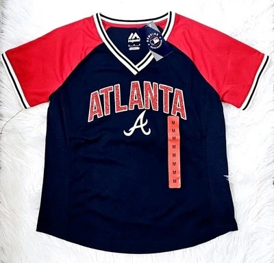 NWT Atlanta Braves Women’s Majestic  Jersey Red/blue Size M  - Image 1 of 4