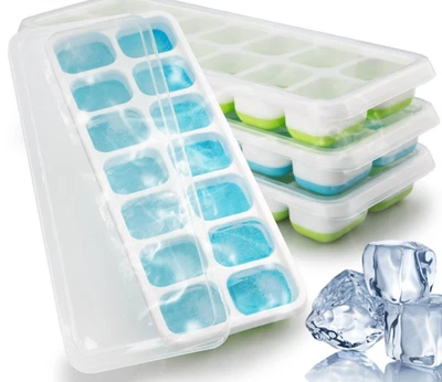 4er Set Silikon Eiswürfelbehälter mit Deckel Eiswürfelform Eiswürfelbereiter Neu - Bild 1 von 4