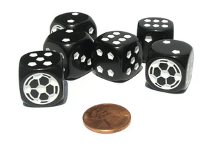 Set of 6 Soccer 18mm D6 Rounded Edges Sports Dice - Black with White Pips - Picture 1 of 1