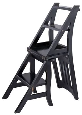 Englischer Treppenstuhl Leiterstuhl Mahagoni Stuhl Holz Bibliotheksstuhl Antik  - Bild 1 von 4