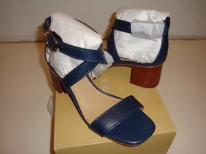 Michael Kors Ashton Mid Crisscross Stacked Block Sandale Leder Navy Größe 7 - Bild 1 von 6
