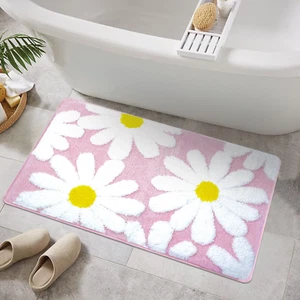 Cute Daisy Bath Mat, Ultra Soft Microfiber Bath Rug for Bathroom, Pink Floral Ba - Picture 1 of 12