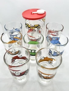 Hazel Atlas Drinking Glasses Tumblers Vintage Car Promo 1950's Barware Set - Picture 1 of 9