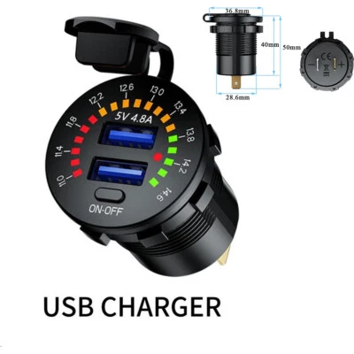 Waterproof Motorcycle Dual USB Fast Charger Socket Adapter LED Digital Voltmeter - Image 1 of 4