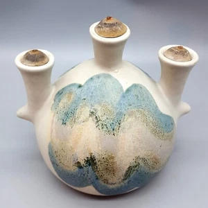 Kravec Studios Art Pottery Triple Oil Lamp Candleabra or 3-Hole Bud Vase - Picture 1 of 12
