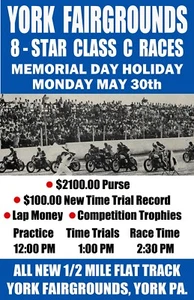 1966 York Pennsylvania Fairgrounds Motorcycle Racing Retro Poster Art Print - Picture 1 of 2