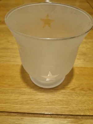 FROSTED GLASS CONTRAST CLEAR STAR DECORATIVE HURRICANE VASE CANDLE HOLDER POT - Image 1 of 3